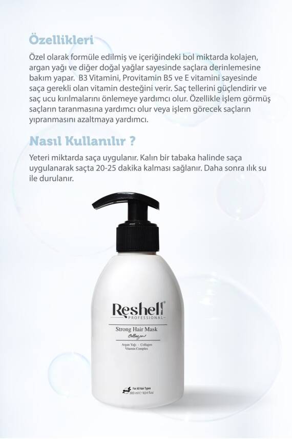 Reshell Kuru Yıpranmış Boyalı Saçlar Için Onarıcı Ve Besleyici Argan Yağlı Kolajen Saç Bakım Maskesi 300 ml - 2