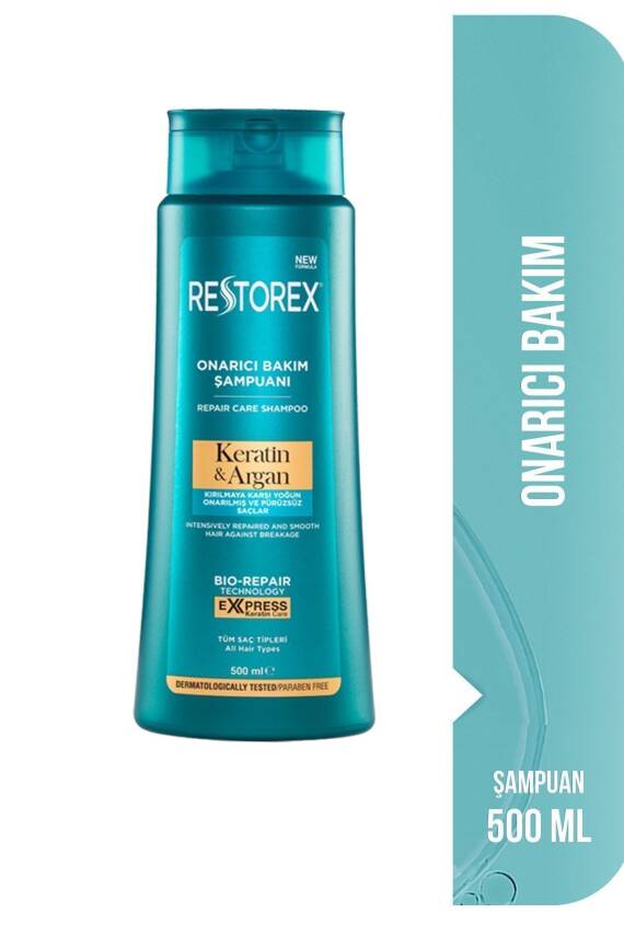 Restorex Kırık Ve Işlem Görmüş Saçlar Için Onarıcı Keratin Argan Bakım Şampuanı 500 ml - 1