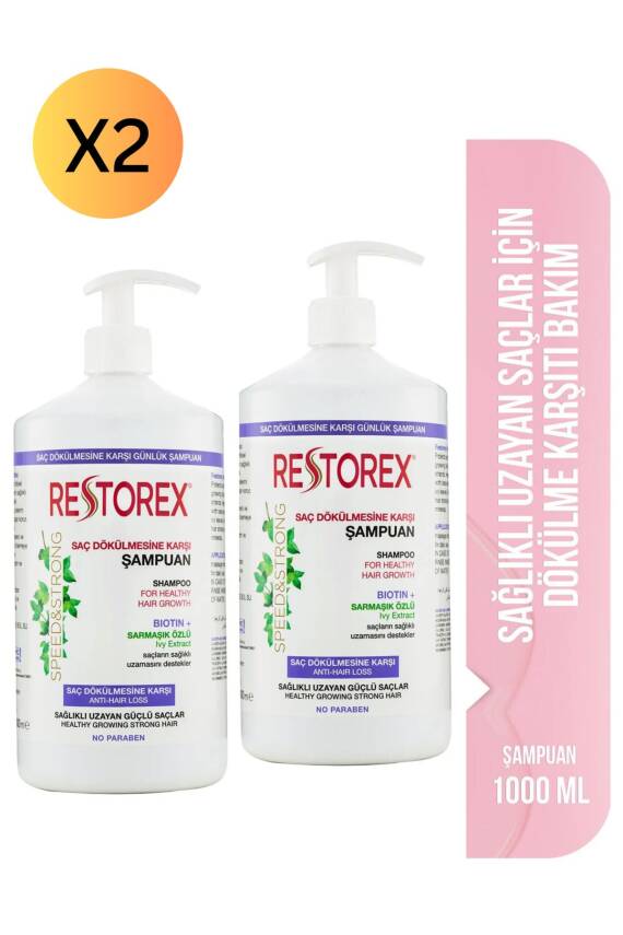 Restorex Saç Dökülmesine Karşı Ekstra Direnç Şampuan 1000 ml 2 Adet - 1