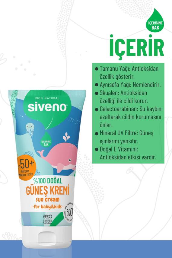 Siveno %100 Doğal Bebek Güneş Kremi Leke Karşıtı Antioksidan Nemlendirici Bitkisel Vegan UVA UVB SPF50 - 4