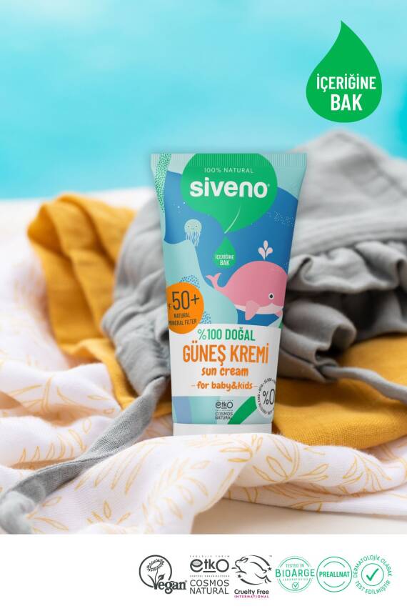 Siveno %100 Doğal Bebek Güneş Kremi Leke Karşıtı Antioksidan Nemlendirici Bitkisel Vegan UVA UVB SPF50 - 5