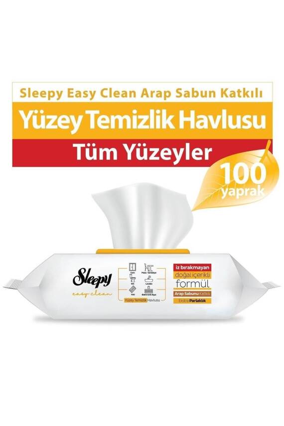 Sleepy Easy Clean Arap Sabunu Katkılı Yüzey Temizlik Havlusu&mendili 100 Yaprak - 1
