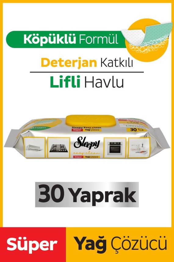 Sleepy Easy Clean Süper Yağ Çözücü Yüzey Temizlik Havlusu&mendili 30 Yaprak - 1