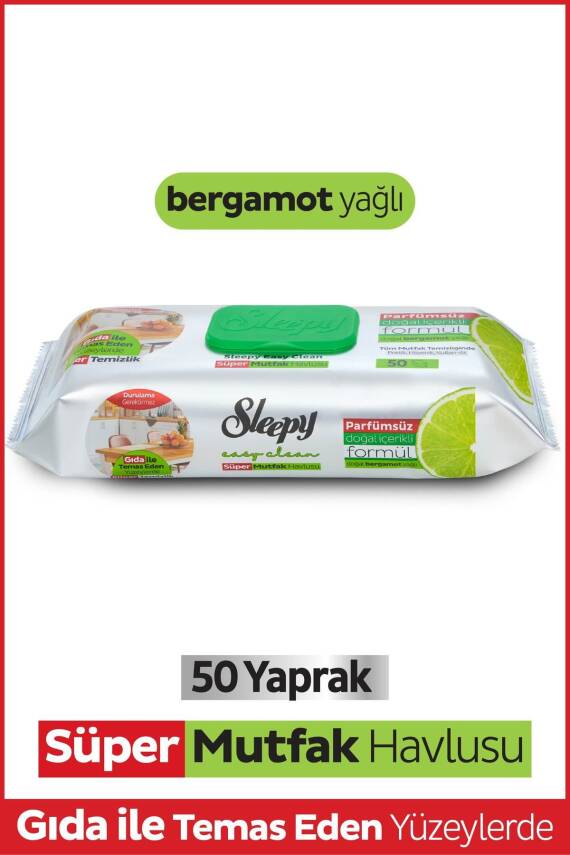 Sleepy Easy Clean Süper Yüzey Temizlik Mutfak Havlusu&mendili Bergamot Yağlı 50 Yaprak - 1