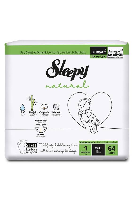 Sleepy Natural Jumbo Paket 1 Beden Yedıdogan 2-5kg 64'lu - 1