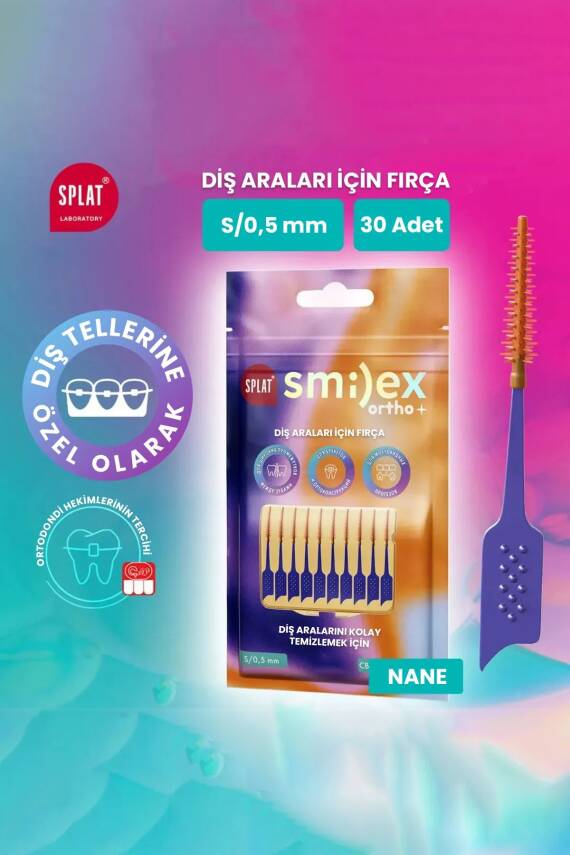 Splat 0,5mm S Beden Elastik Uçlu Diş Arası Fırçası Smilex Ortho Nane Aromalı - 1