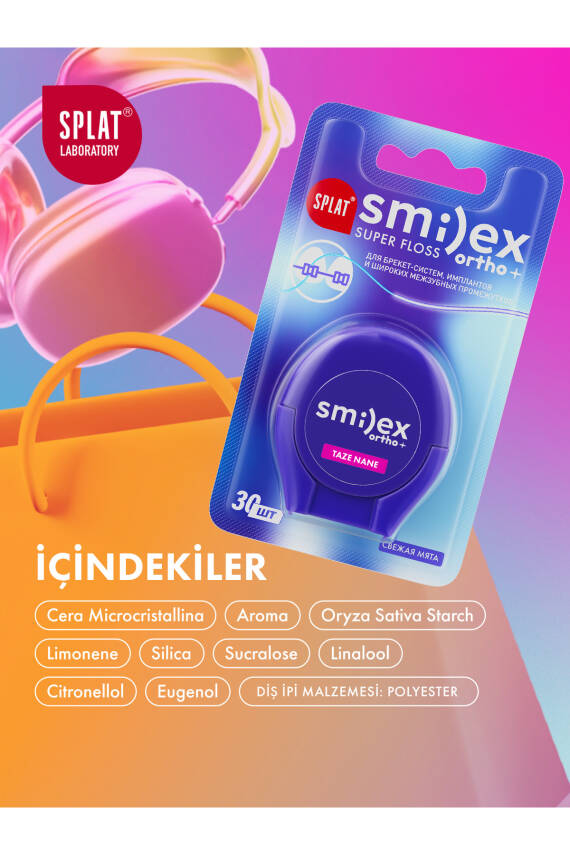 Splat Diş Telleri İçin Özel Smilex Ortho+ Nane Aromalı Diş İpi - 5