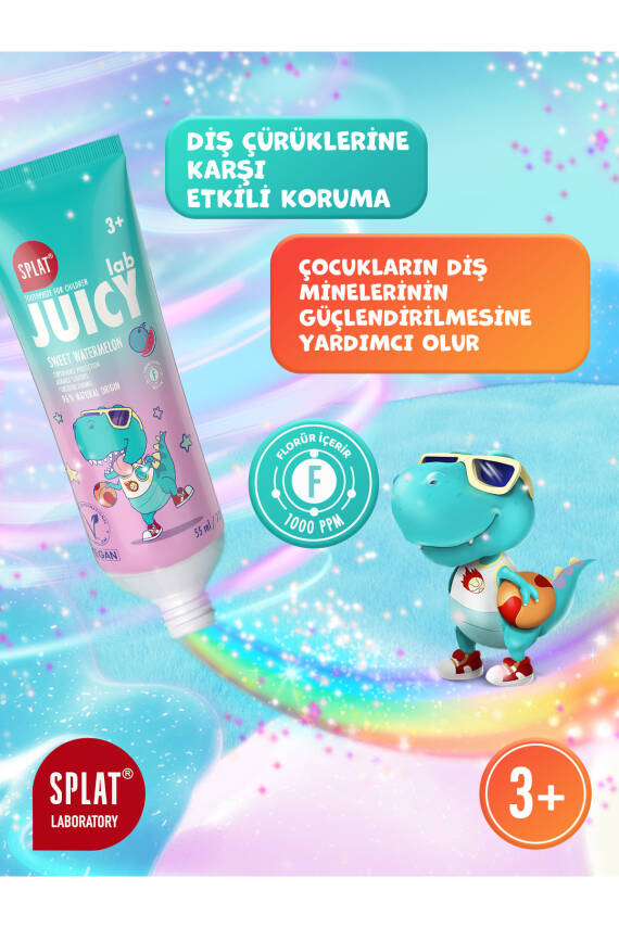 Splat Juicy Lab +3 Yaş Karpuzlu Çocuk Diş Macunu Renkli Simli Çürük Önleyici Doğal Macun - 5