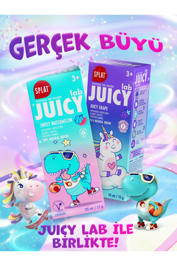 Splat Juicy Lab +3 Yaş Üzümlü Çocuk Diş Macunu Renkli Simli Çürük Önleyici Doğal Macun - 2