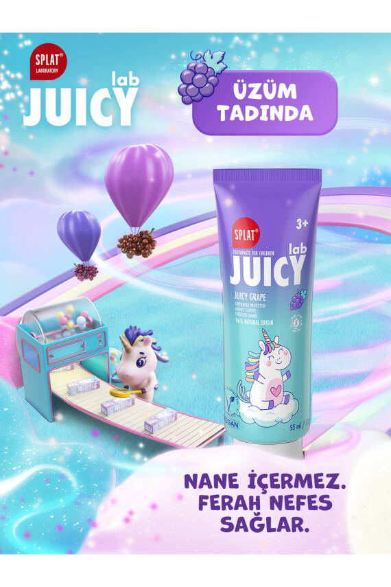 Splat Juicy Lab +3 Yaş Üzümlü Çocuk Diş Macunu Renkli Simli Çürük Önleyici Doğal Macun - 5