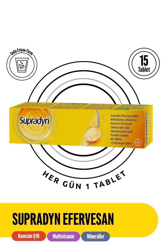 Supradyn 15 Efervesan Tablet | Koenzim Q10, Multivitamin Ve Mineral Içeren Takviye Edici Gıda - 1