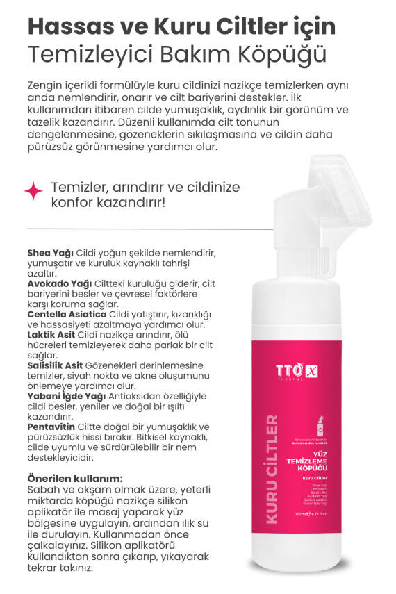 Tto X Kuru Ciltlere Özel Çay Ağacı İçeren Aplikatörlü Yüz Köpüğü 200ml - 4