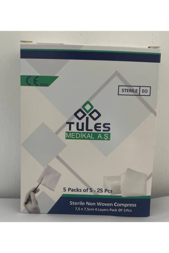 Tules Steril Non Woven Kompres Spanç 7,5 X 7,5cm 4 Katlı 5 'li 25li Paket-(25 adet) - 1