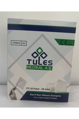 Tules Steril Non Woven Kompres Spanç 7,5 X 7,5cm 4 Katlı 5 'li 50 Paket-(50 adet) Steril - tules
