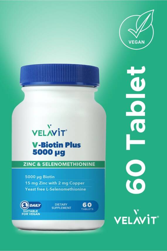 Velavit V-Biotin Plus 5000mcg Takviye Edici Gıda 60 Tablet - 1