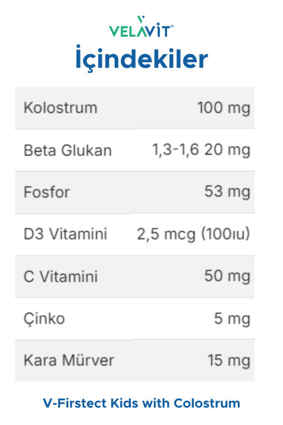 Velavit V-Firstect Kids with Colostrum 30 Kapsül - 2