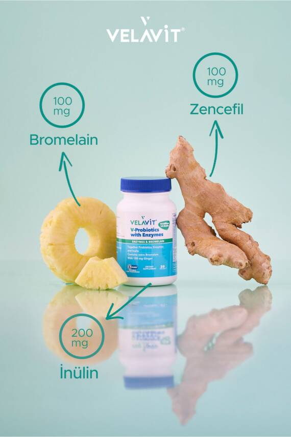 Velavit V-Probiotics with Enzymes Takviye Edici Gıda 30 Kapsül - 6