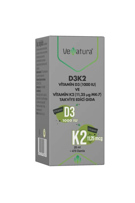 Venatura D3k2 Vitamin D3 Ve K2 (11,25 MCG MK-7) Damla 20 ml - 1