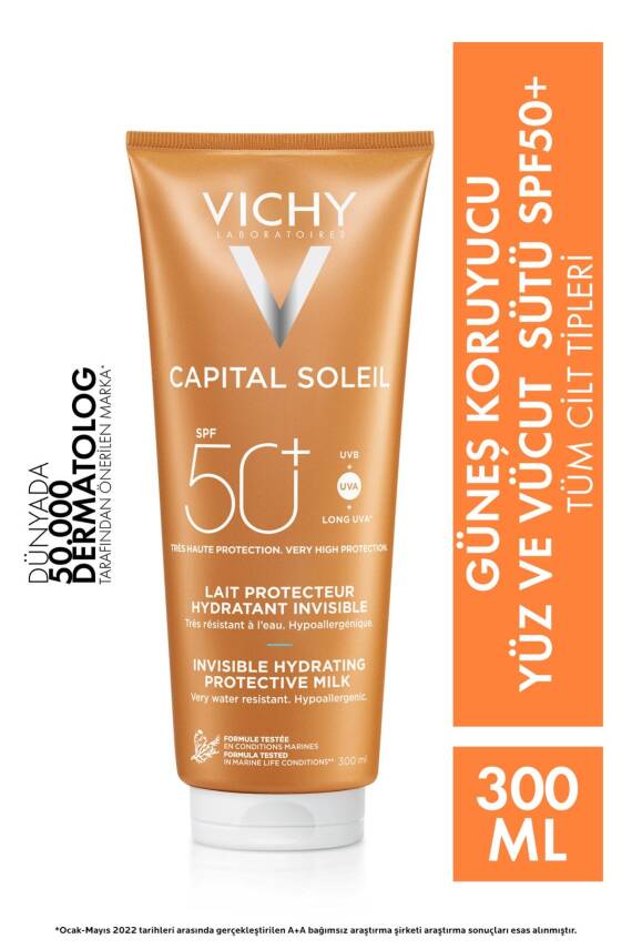 Vichy Capital Soleil Spf50 Yüksek Korumalı Yüz Ve Vücut Güneş Sütü Spf50 300 ml - 1