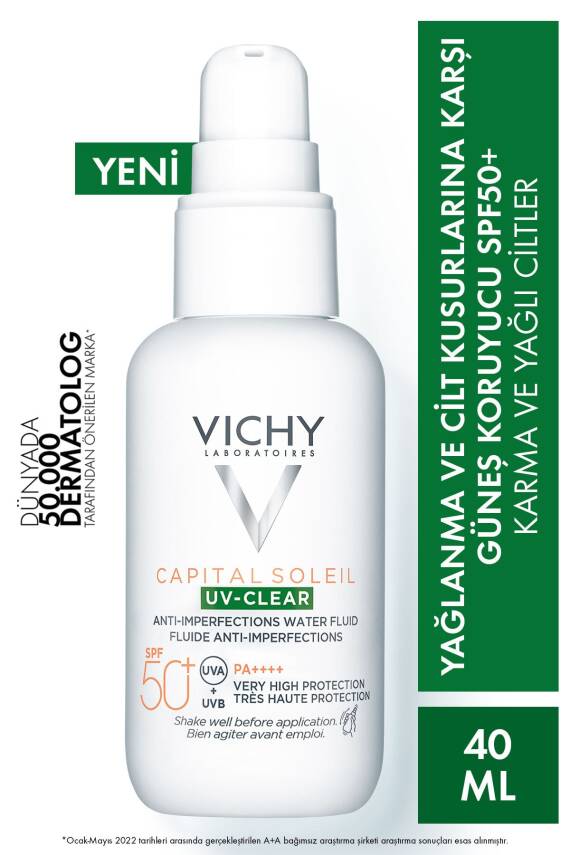 Vichy Capital Soleil Uv Clear Spf50 Yüz Güneş Kremi 40 ml - Karma Ve Yağlı Ciltler - 1