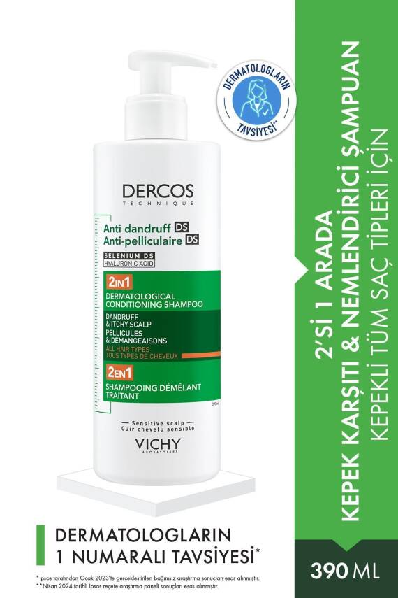 Vichy Dercos 2’si 1 Arada Kepek Karşıtı & Nemlendirici Şampuan 390ml - 1