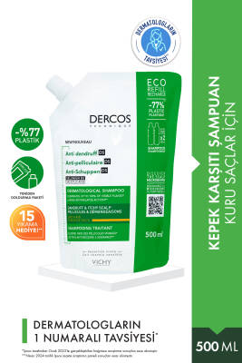 Vichy Dercos Anti-dandruff Kepek Karşıtı Bakım Şampuanı, Kuru Saçlar , Yeniden Dolum Paketi 500 ml - Vichy