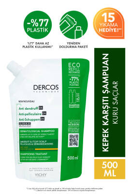 Vichy Dercos Anti-dandruff Kepek Karşıtı Bakım Şampuanı, Kuru Saçlar , Yeniden Dolum Paketi 500 Ml - 1