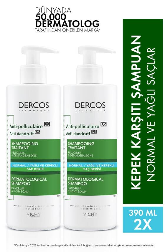 Vichy Dercos Anti-dandruff Kepek Karşıtı Şampuan Normal & Yağlı Saçlar 390 Ml x 2 adet - 1