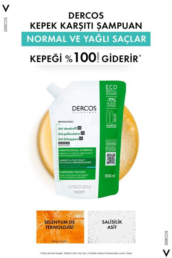 Vichy Dercos Anti-dandruff Kepek Karşıtı Şampuan, Normal & Yağlı Saçlar, Yeniden Dolum Paketi 500 Ml - 6