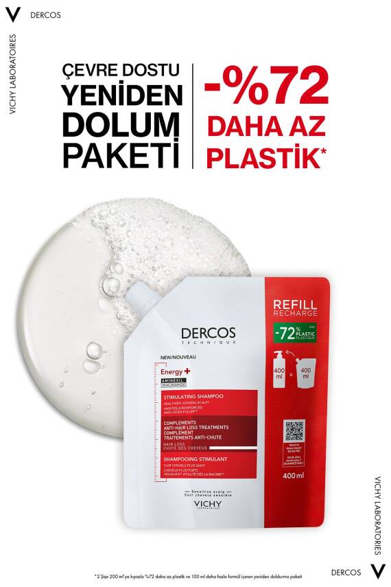 Vichy Dercos Energising Saç Dökülmesine Karşı Şampuan, Yeniden Dolum Paketi 400 ml - 2