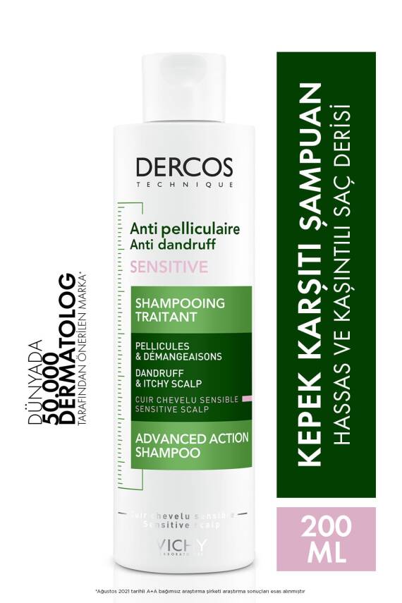 Vichy Dercos Hassas Saç Kepek Karşıtı Şampuan 200ml - 1