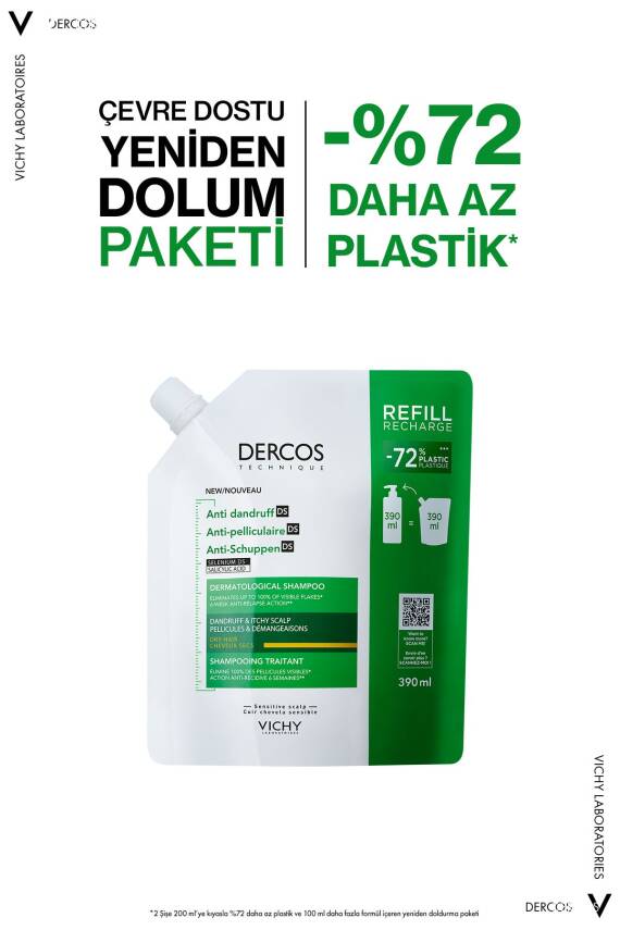 Vichy Dercos Kuru Saçlar İçin Kepek Karşıtı Saç Bakım Şampuanı, Yeniden Dolum Paketi 390 ml - 2