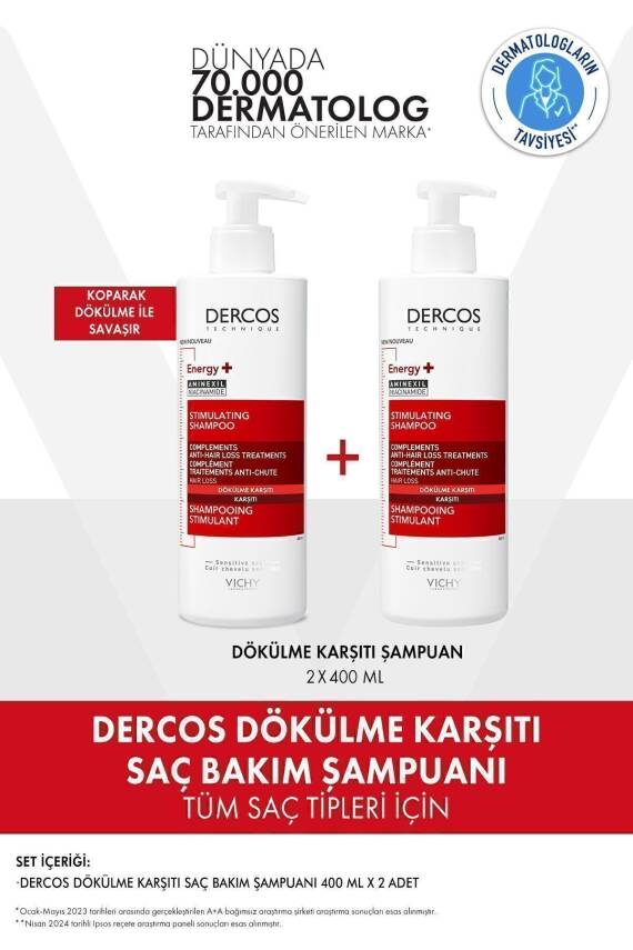 Vichy Dercos Saç Dökülme Karşıtı Saç Bakım Seti: Dökülme Karşıtı Şampuan 400 mlx2- Tüm Saç Tipleri - 1