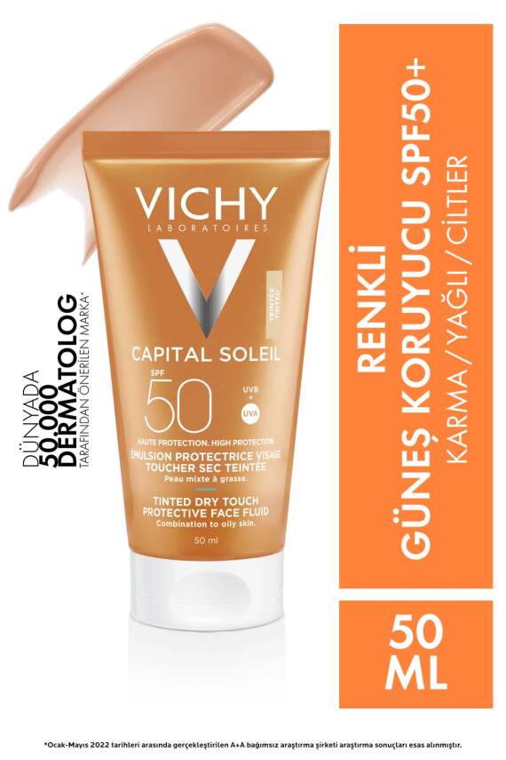 Vichy Ideal Soleil Karma Ve Yağlı Cilt Spf50 Renkli Güneş Koruyucu Emülsiyon 50ml - 1