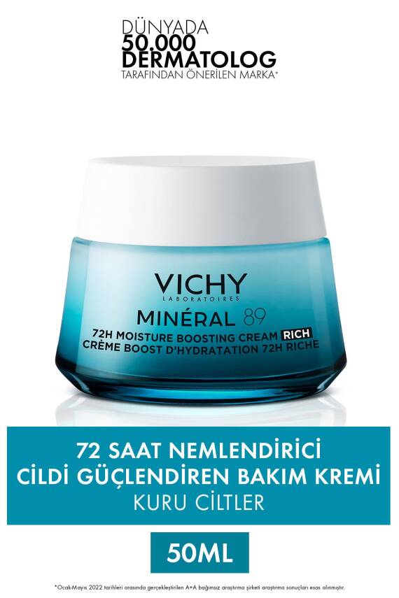 Vichy Mineral 89 Rich Cildi Güçlendiren 72 Saat Nemlendirici Bakım Kremi, Kuru Ciltler 50ml - 1