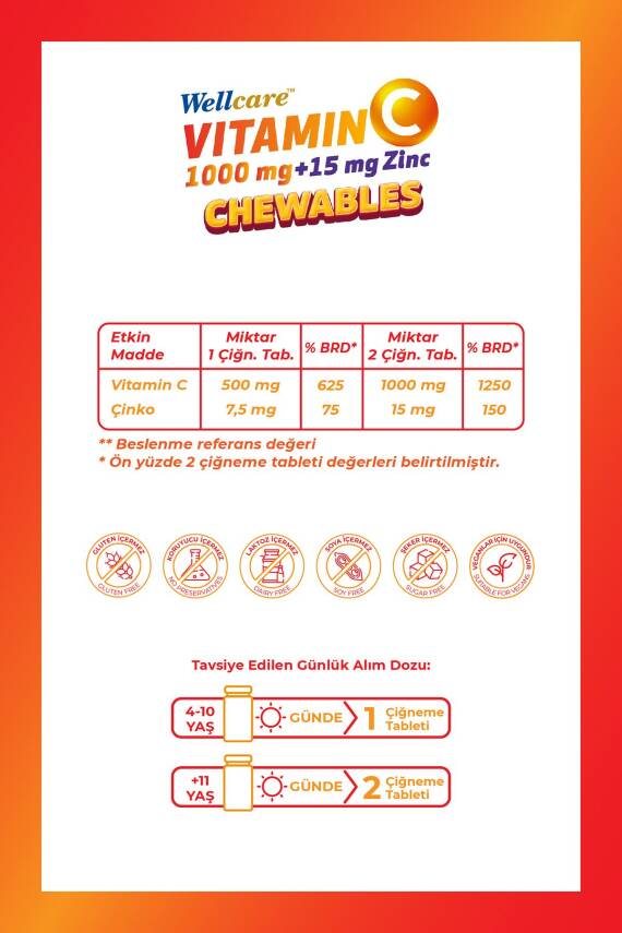 Wellcare Vitamin C & Çinko Çiğneme Tablet - 30 Tablet - 2
