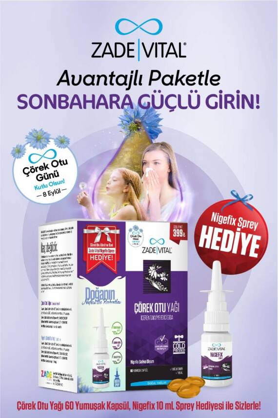Zade Vital Çörek Otu Yağı 60 Kapsül + Nigefix Sprey 10 ml Hediye - 1