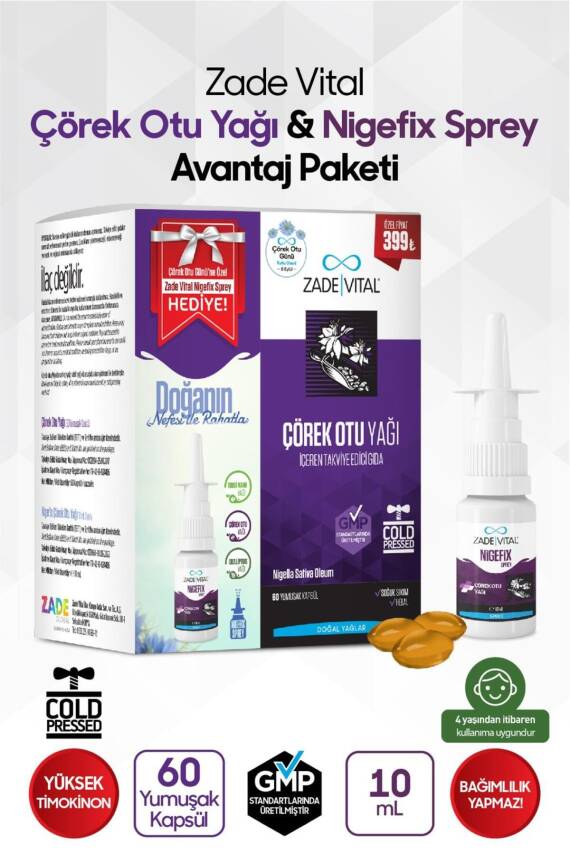 Zade Vital Çörek Otu Yağı 60 Kapsül + Nigefix Sprey 10 ml Hediye - 2